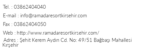 Ramada Resort Krehir Thermal & Spa telefon numaralar, faks, e-mail, posta adresi ve iletiim bilgileri